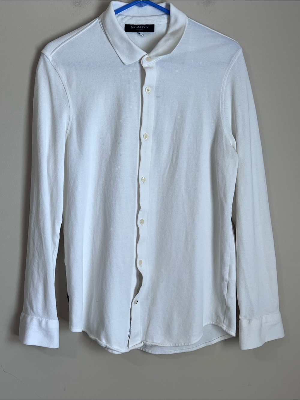 Mr Marvis Button Up Polo Shirt M White Organic Cotton Long Sleeve